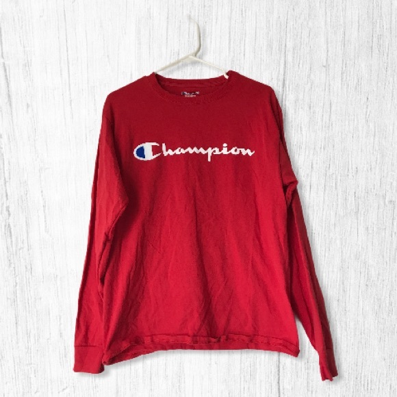 Champion Tops - Champion Red Long Sleeve Logo Tee